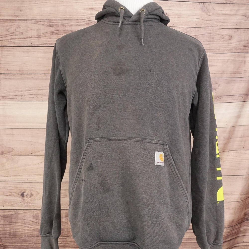 Carhartt Hoodie Mens S Gray Pullover Loose Fit Drawstring ***STAINED* K288 026
